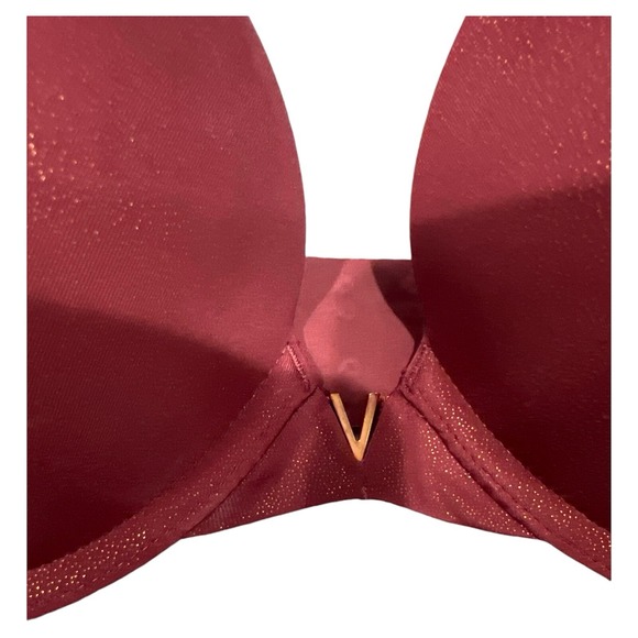 Victoria's Secret Lined Demi Bra 34D Burgundy/ Gold Satin - Picture 2 of 7